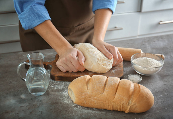 Woman hands kneading dough - Foto, Imagem