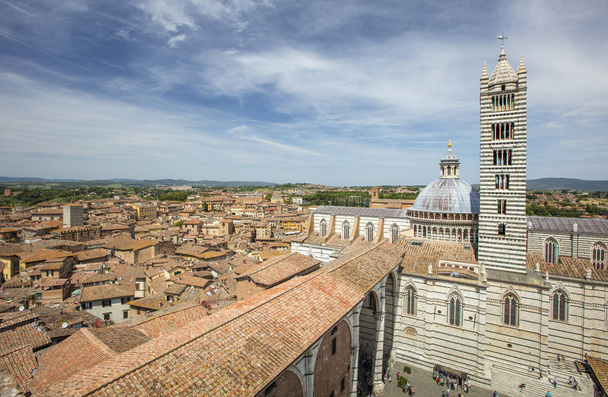 starych dachów i widoku do katedry w mieście Tuscany - Zdjęcie, obraz