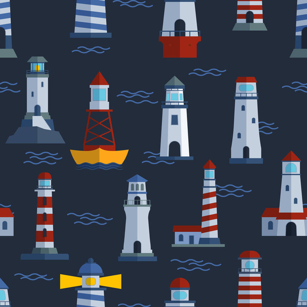 Vector set of cartoon flat lighthouses. - Διάνυσμα, εικόνα