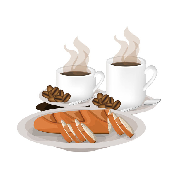 Diseño aislado de la taza de café y baguette
 - Vector, imagen