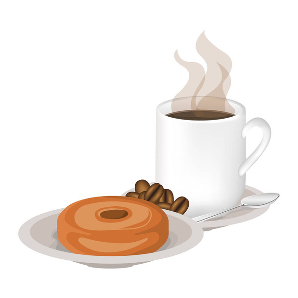 孤立したドーナツとコーヒーのマグカップ デザイン - ベクター画像