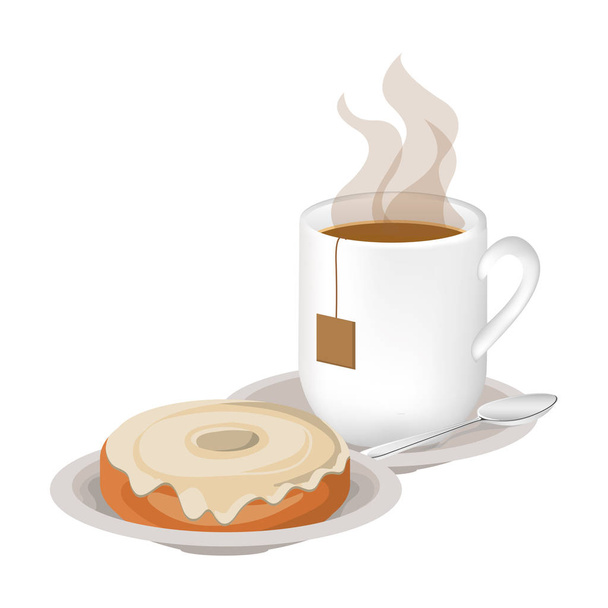 孤立したドーナツとコーヒーのマグカップ デザイン - ベクター画像