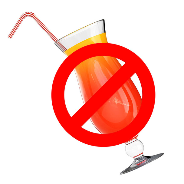 Nepijte koncept. Skla s koktejly a zakázat znamení. 3D R - Fotografie, Obrázek