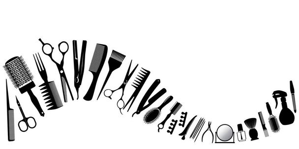 Wave from silhouettes of tools for the hairdresser - Vector, Image