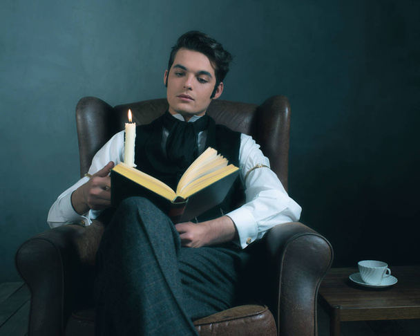 Victorian style man reading book  - Photo, Image