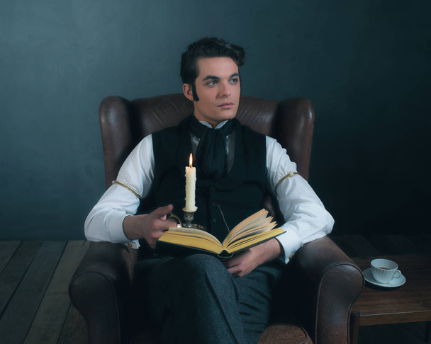 Victorian style man reading book  - Photo, Image