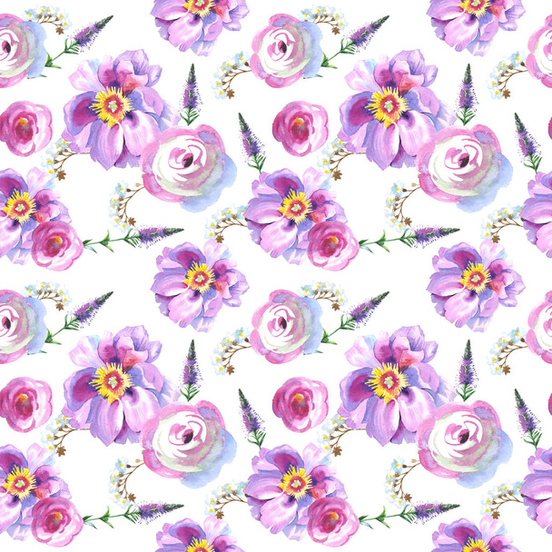 Wildflower rose flower pattern in a watercolor style isolated - Foto, imagen
