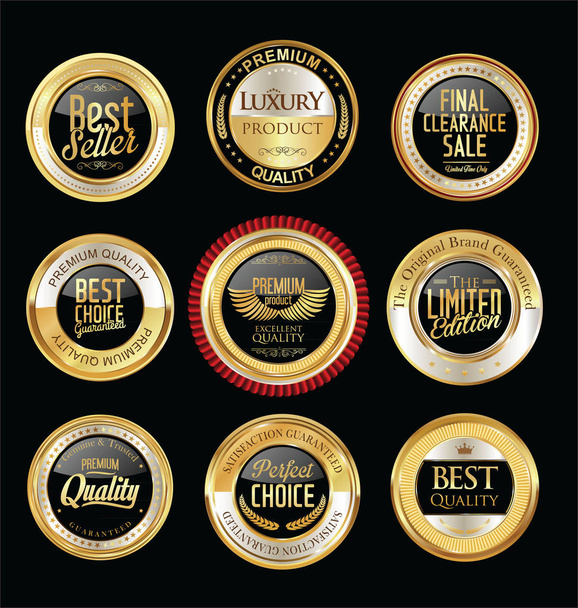 Luxury golden retro badges collection - Vektor, kép