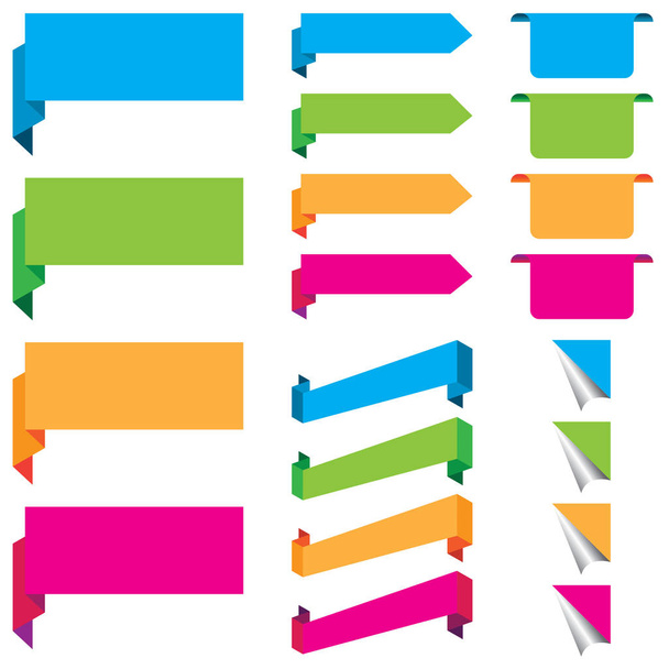 Blauw, groen, oranje en roze van web stickers, labels en etiketten sjabloon geïsoleerd op witte achtergrond. - Vector, afbeelding