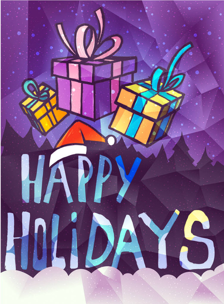 Sötét lila karácsonyi képeslap alacsony sokszög háttér. ábrán látható háromszög álló. Absztrakt háromszög sokszögű origami vagy kristállyal újév ünnepe. - Fotó, kép