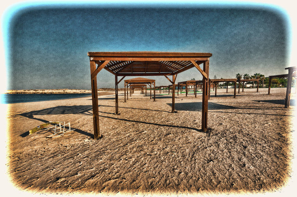 Sunshade na praia em Israel
 - Foto, Imagem