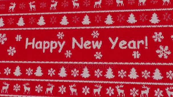 Šťastný nový rok záběry s vánoční stromky a jeleny na červeném pozadí - Záběry, video