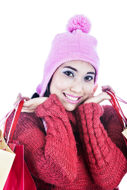 Closeup sweet woman dressed for winter - Foto, Imagem