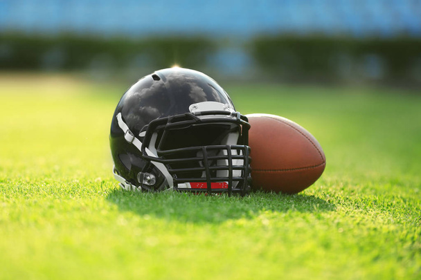 Rugby helmet with ball  - Фото, зображення