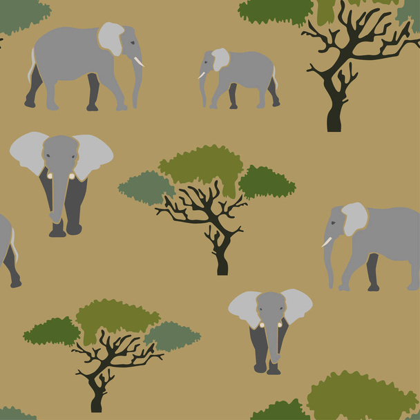 Seamless pattern elephant safari - Vector, Image