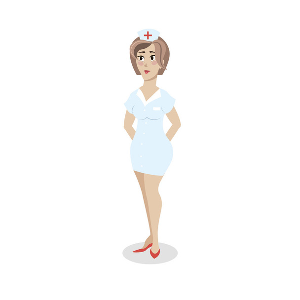 nurse with red cross hat at the white background - Φωτογραφία, εικόνα