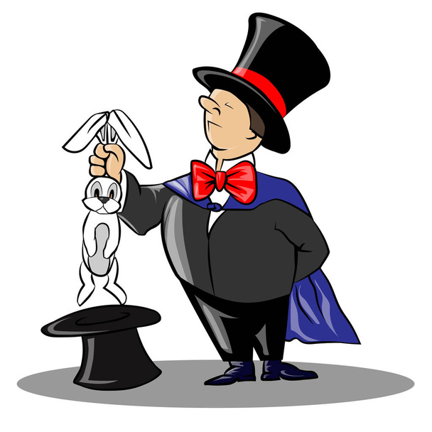 magic master with rabbit in cylinder hat - Вектор, зображення