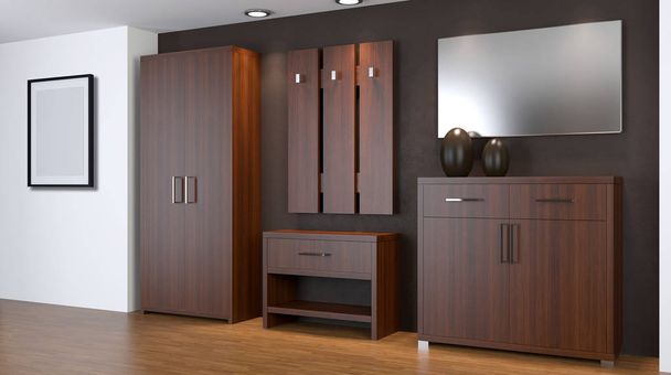 Modern interior of a small apartment. hallway. 3D rendering - Foto, Imagen
