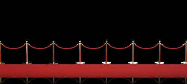 red carpet with rope barrier on black background - Photo, Image