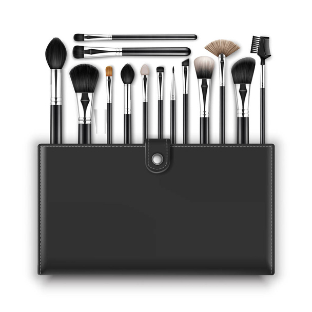 Векторный набор черного макияжа Concept Blush Eye Shadow Brow с черными ручками и лепестками на белом фоне
 - Вектор,изображение