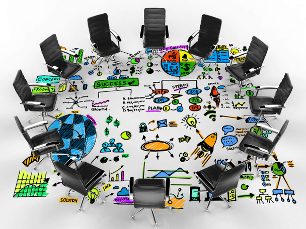 concetto di business conference con sedie per ufficio e business plan
 - Foto, immagini