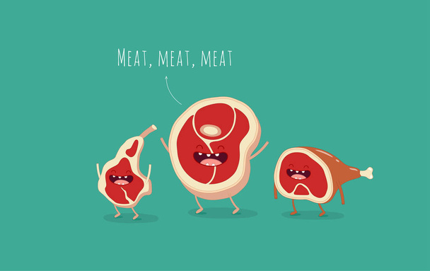 Funny steak and ham - Vector, Image