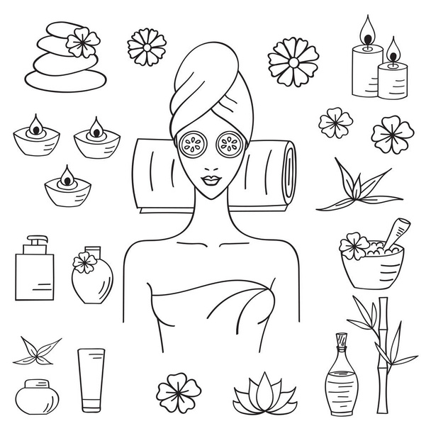 Illustrazioni vettoriali di trattamento bella donna spa
 - Vettoriali, immagini