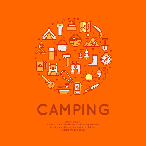 Set van pictogrammen en symbolen die voor de camping - Vector, afbeelding