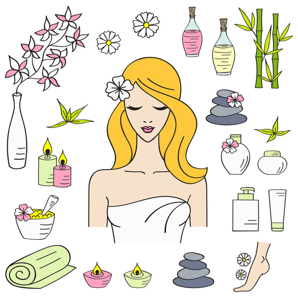 Vector illustrations of Beautiful woman spa treatment - Vector, Image