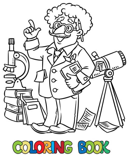 Libro para colorear de científico divertido o inventor
 - Vector, imagen
