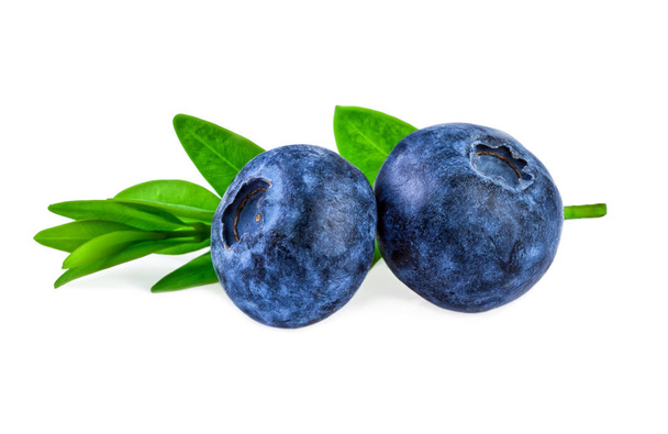 two blueberry with green leaf on white - Photo, Image