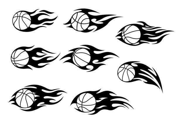 Basketball balls with fire flames - Vector, Image