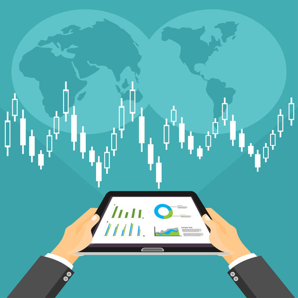 Business investment concept. Business broker analyzing stock market on the digital tablet. - Vektor, Bild