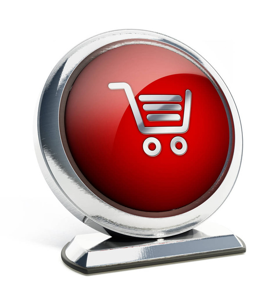 Glossy red button with shopping cart symbol. 3D illustration - Foto, afbeelding
