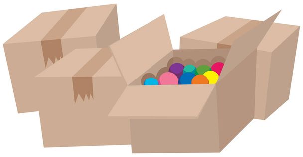 Quattro scatole di cartone e una con palline
 - Vettoriali, immagini