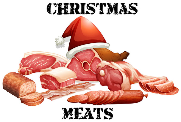 Θέμα Χριστουγέννων με προϊόντα κρέατος - Διάνυσμα, εικόνα