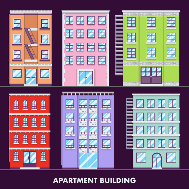 Apartamento edificio de diseño plano minimalista y a todo color
  - Vector, Imagen