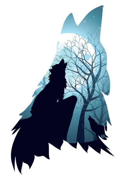 Wolf heult mit Wald - Vektor, Bild