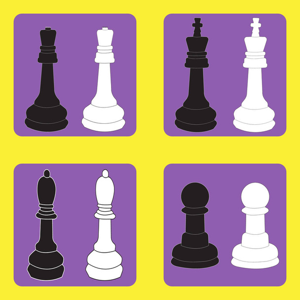 Zwart-wit pictogrammen instellen met schaakstukken - Vector, afbeelding