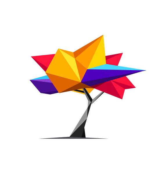 Bright polygonal tree. Abstract vector Illustration, low poly style. Stylized design element. Background design for poster, flyer, cover, brochure. Logo design. Nature, environment, eco concept - Vector, Image