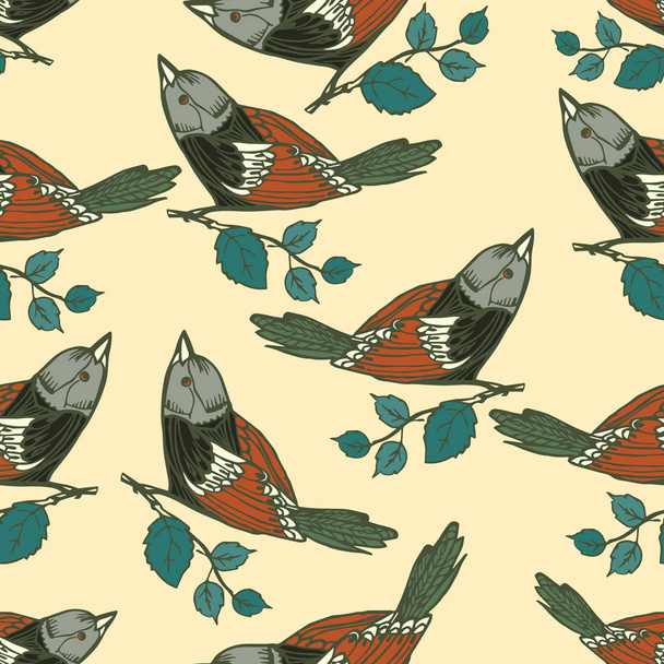 A seamless repeating pattern of birds sitting on a branch.Vector - Vector, afbeelding