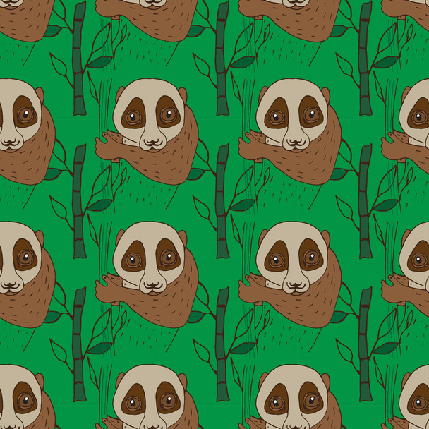 seamless pattern with Lori animal. green background - Διάνυσμα, εικόνα