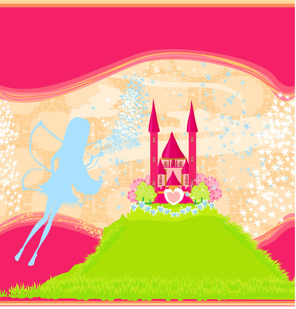 Fairy flying above castle - Vector, Image