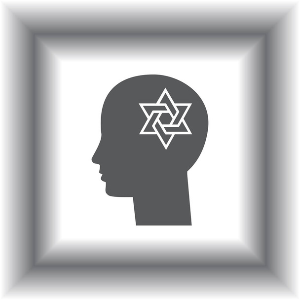 Σκέφτεται το κεφάλι και το αστέρι του Δαβίδ, θρησκευτικό πρόσωπο, Εβραίος ή Ισραήλ - Διάνυσμα, εικόνα