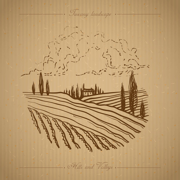 Toscana Paisagem ilustração desenhada à mão
 - Vetor, Imagem