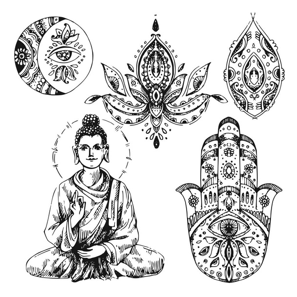 hand drawn buddha on white - Vettoriali, immagini