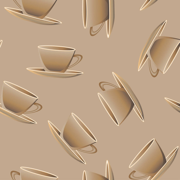 Cup with coffee, tea on a brown background. Coffee cup and cupcake background. Seamless pattern. Vector illustration. - Vetor, Imagem