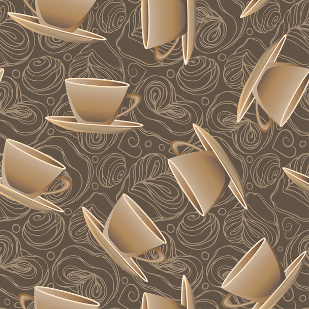 Cup with coffee, tea on a brown background and cupcake background. Seamless pattern. Vector illustration. - Vettoriali, immagini
