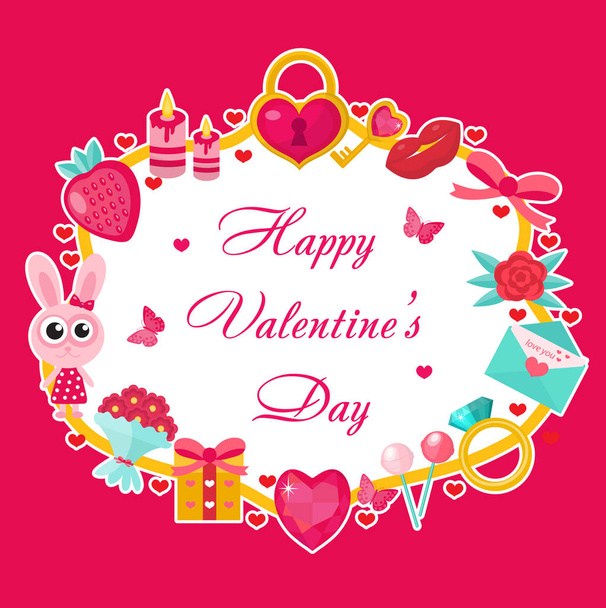Valentines day template for cards, posters, flyers. Love, romantic frame  text. Vector illustration - Wektor, obraz