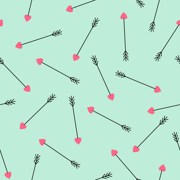 Cupids arrows seamless pattern on mint green background. - Vector, Image